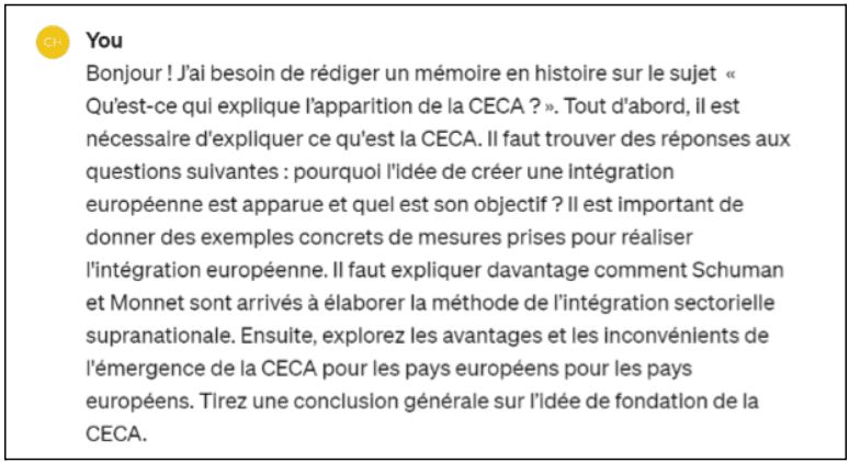 Prompt de ChatGPT memoire